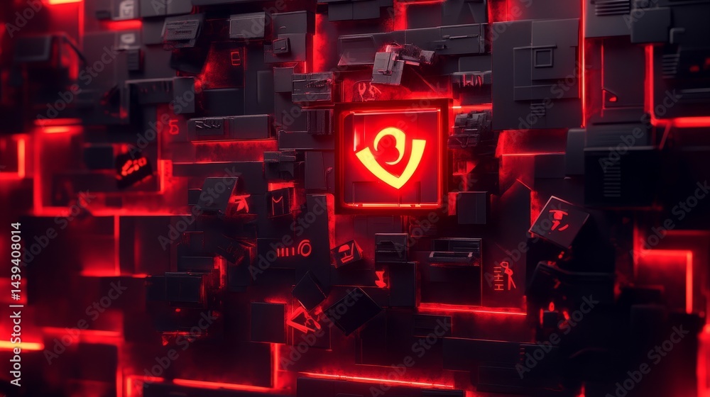 Poster cyber danger network background with 3d security alerts, fraud alarms, scam messages, and hacker act