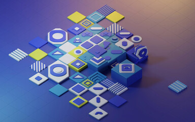 Abstract Geometric Design Blue Yellow White Cubes Shapes Pattern Background