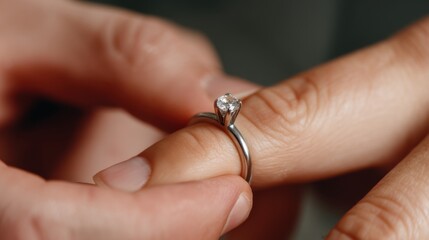 Engagement Ring Placement on Finger Symbolic Romantic Commitment Ceremony Love Gesture Expression