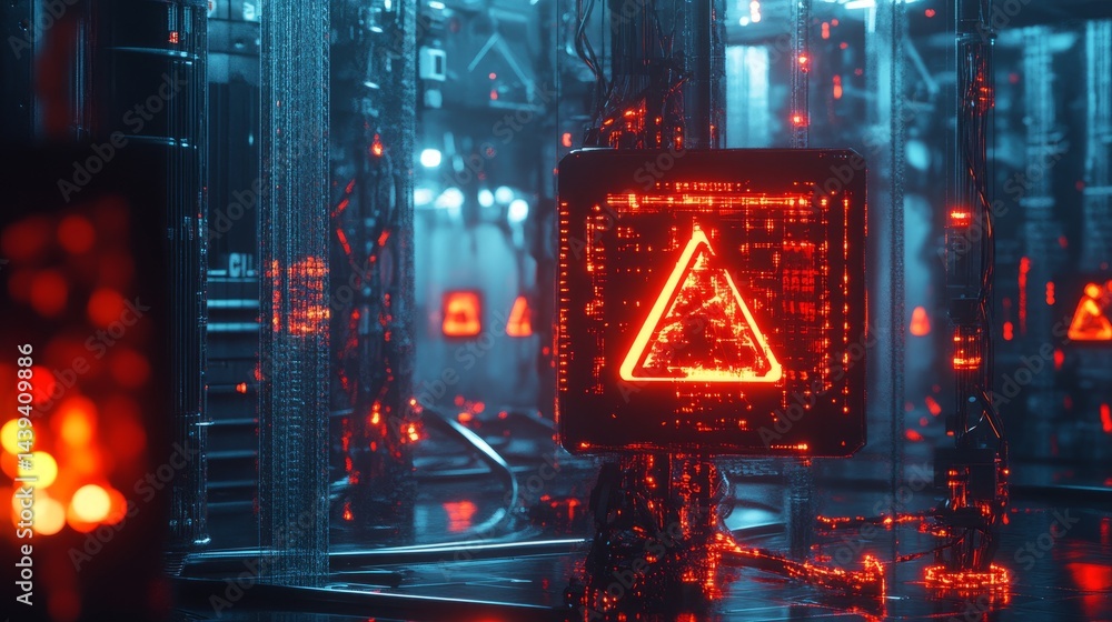 Poster spam and phishing danger background showing 3d warning signs, cyber network alerts, and hacker attac