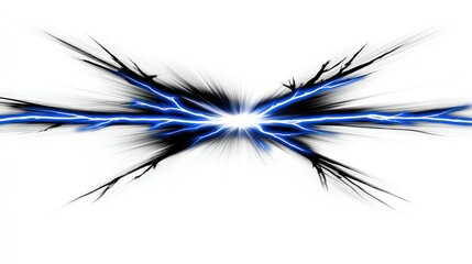 Obraz premium Dynamic Blue Lightning Bolt with Black Lightning Effects and Energetic Burst on a White Background