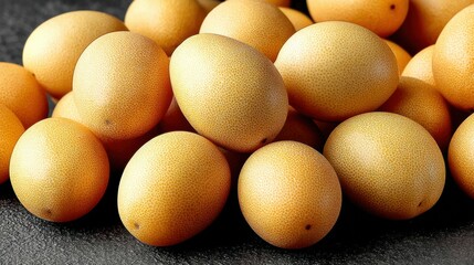 Fresh Organic Loquat Fruits Piled Together on a Dark Surface with Natural Texture and Color Variation