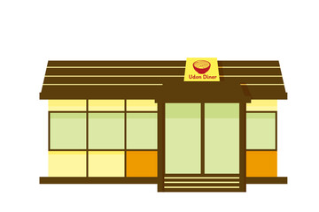 日本家屋風のうどん屋さんのシンプルなイラスト(グリーン系)