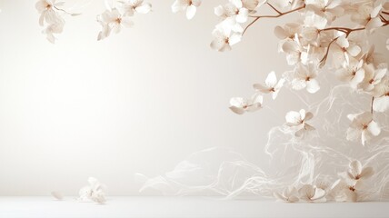 Elegant White Cherry Blossoms in Soft Focus for Product Display cherry blossom white floral flowers