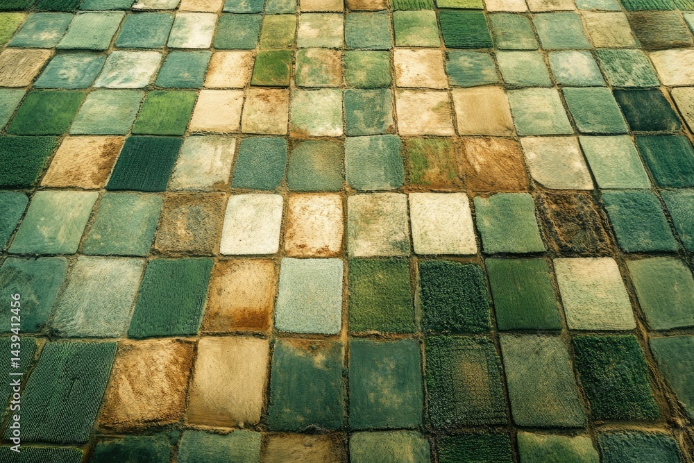 Aufkleber aerial view of a patchwork of fields, showcasing diverse crops and soil variations in a grid pattern