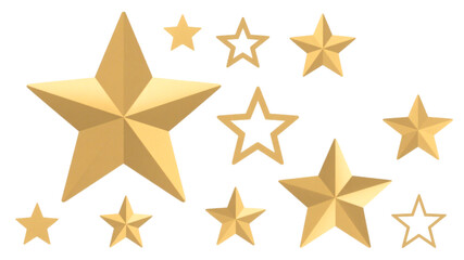Obraz premium Golden Stars Pattern on a Transparent/PNG Background. This vibrant graphic features a collection of golden stars of varying sizes against a deep black backdrop