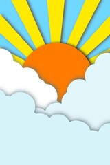 ペーパーカットスタイルの太陽と雲のカラフルなイラスト | Colorful Paper Cut Style Illustration of Sun and Clouds