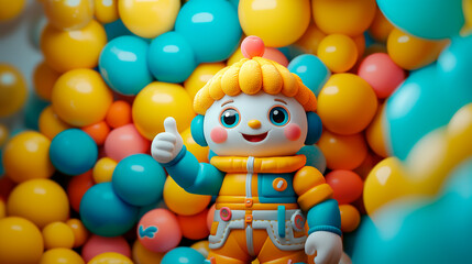 Naklejka premium Personaje divertido rodeado de bolas