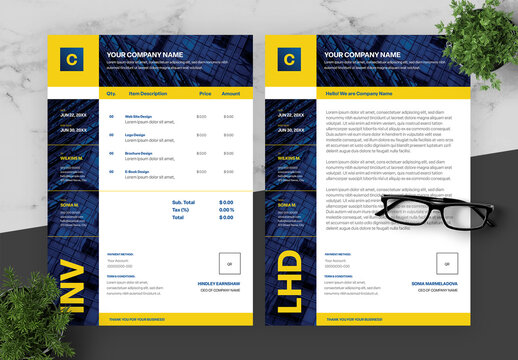 Blue And Yellow Invoice And Letterhead