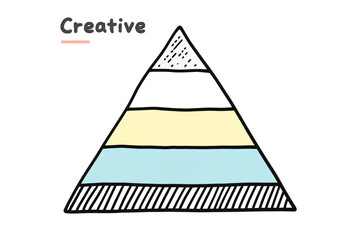Colorful Pyramid Chart Illustrating a Hierarchy of Concepts. A simple hand-drawn pyramid chart visually appealing with pastel colors depicts a hierarchy of concepts
