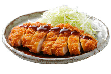 Crunchy Comfort: Chicken Katsu Indulgence Isolated On White Background.