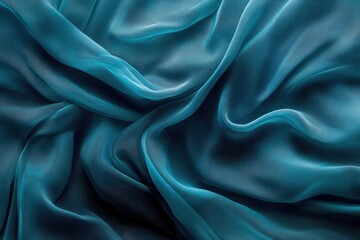 Obraz premium Draped teal silk fabric with soft folds and subtle sheen, luxurious texture.