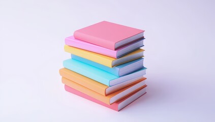 Stack of colorful books.  A stack of brightly colored books,  with various pastel hues,  arranged neatly on a plain white background.  The books are presented in a simple, 3D style