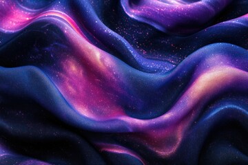 Obraz premium Draped fabric with galaxy print, shimmering with purple and blue hues.