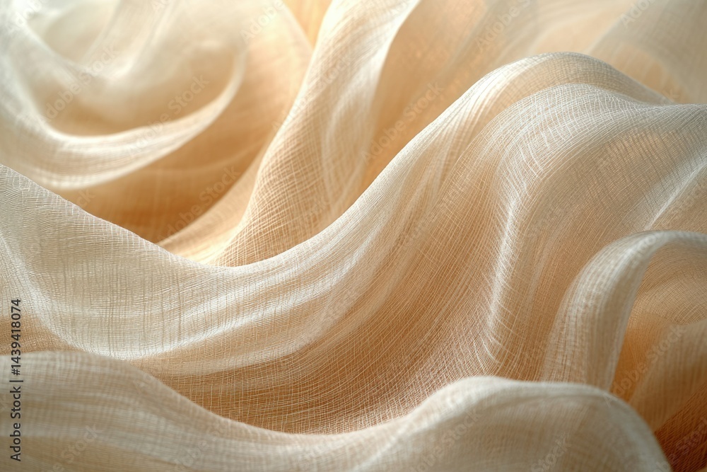 Poster soft, flowing beige fabric with a delicate texture, creating elegant drapes and folds.