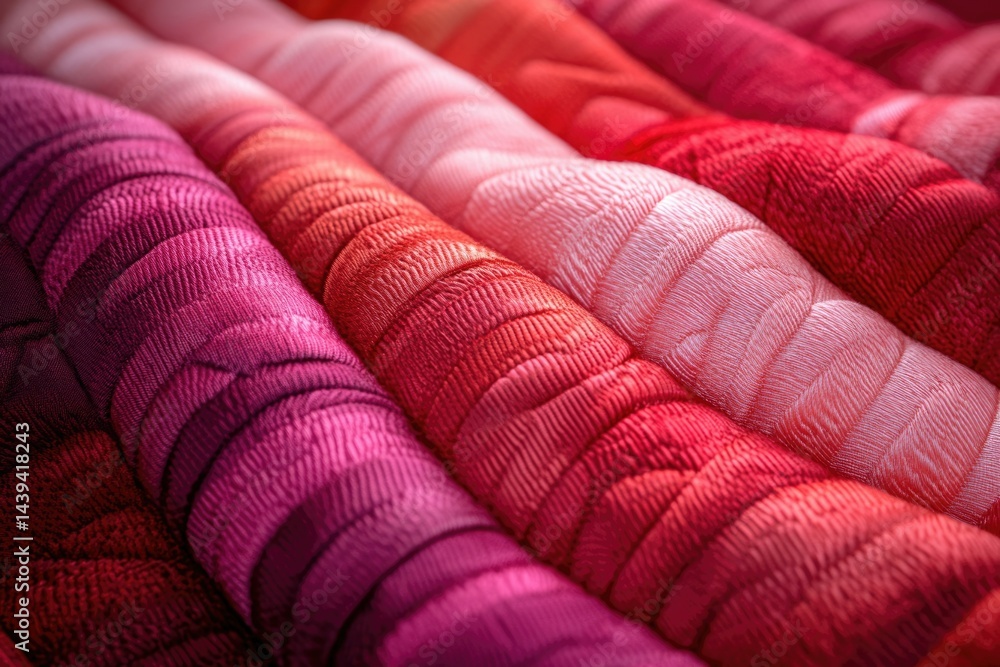 Aufkleber close-up of textured fabric in various shades of red and pink, showcasing a gradient effect.