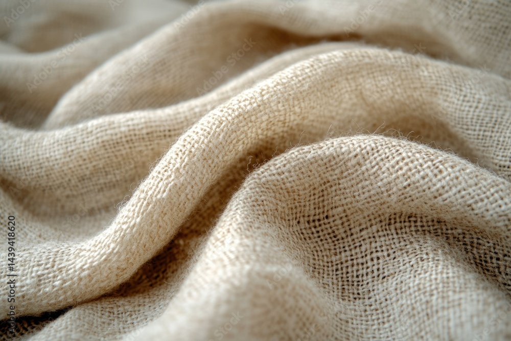 Aufkleber Close-up view of textured beige fabric, showing its intricate weave and soft folds.
