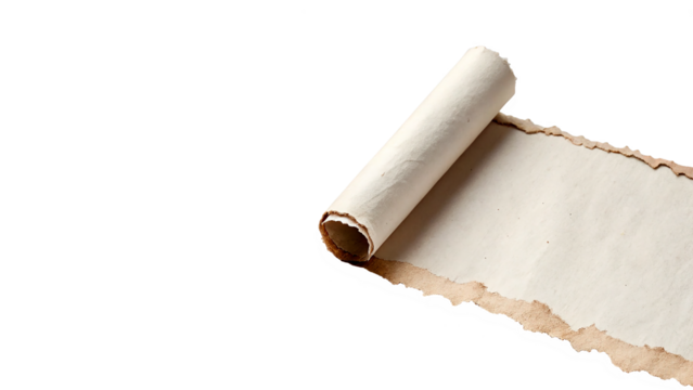 Paper banner with torn hole and rolled edge isolated on transparent background