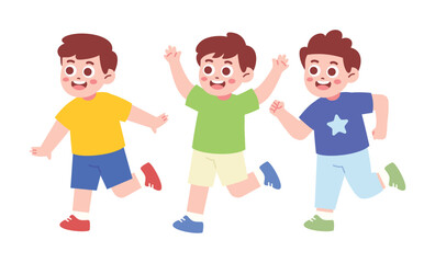 Cute Happy Boys Running Illustration