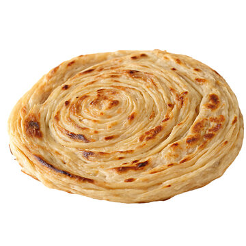 Single lachha paratha isolated on a transparent background