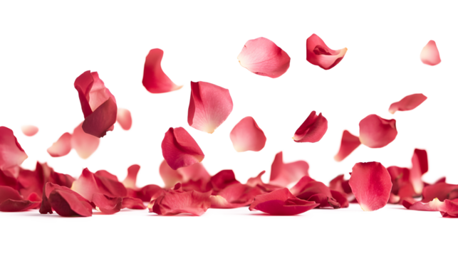 A close up of red petals falling from a flower