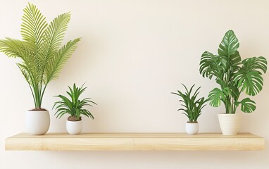 Wooden shelf with plants
