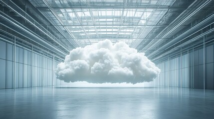 Cloud computing data center modern digital technology infrastructure 3d room gray blue space white