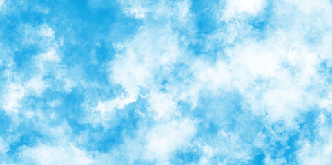soft and lovely sky blue watercolor background with clouds, Sky clouds with brush painted blue watercolor texture,  clouds floating in the air on blue sky.