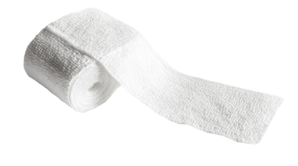 Close-up of a sterile white medical bandage unrolling on an isolated transparent backdrop