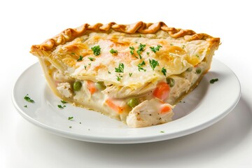 Comforting Classic: Chicken Pot Pie Delight Isolated On White Background.