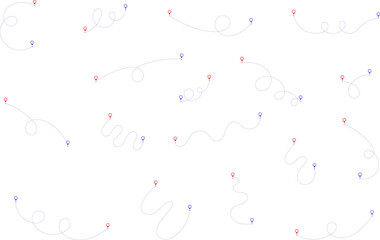 Route icon - two points with dotted path and location pin. Route location icon two pin sign and dotted line. Travel icon. Travel from start point and dotted line tracing.