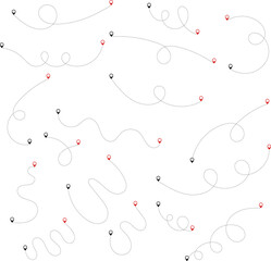 Route icon - two points with dotted path and location pin. Route location icon two pin sign and dotted line. Travel icon. Travel from start point and dotted line tracing.