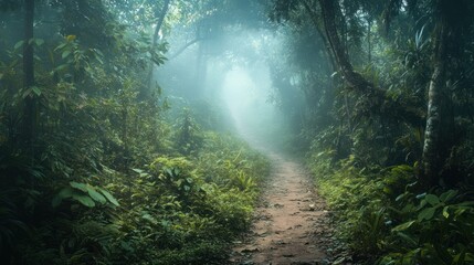 Enigmatic Jungle Path: A Misty Morning Adventure