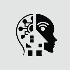 Modern Technology Logo Design with Abstract Digital Elements Vector Illustration