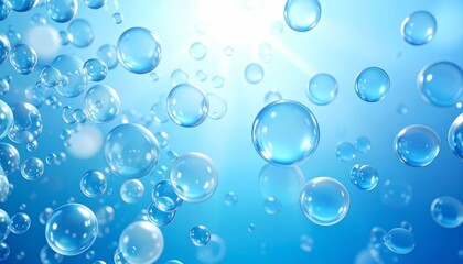 Obraz premium Sparkling Blue Bubbles Floating in Air Light Background Image