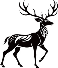 Obraz premium Elegant black silhouette of a deer with intricate antlers and wing-like designs.