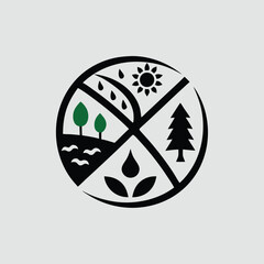 Eco-Friendly Business Logo with Green Leaves and Natural Elements - Vector Illustration