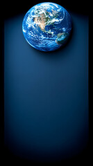 Earth globe view from space on blue background showcasing continents oceans clouds and city lights