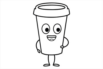 Simple linear coffee cup mascot for cafe poster