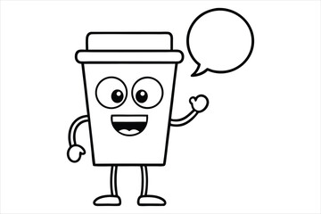 Simple linear coffee cup mascot for cafe poster
