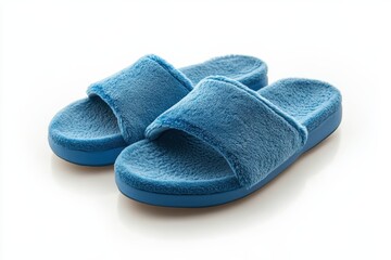 Soft blue slippers placed on a white background for comfortable indoor wear