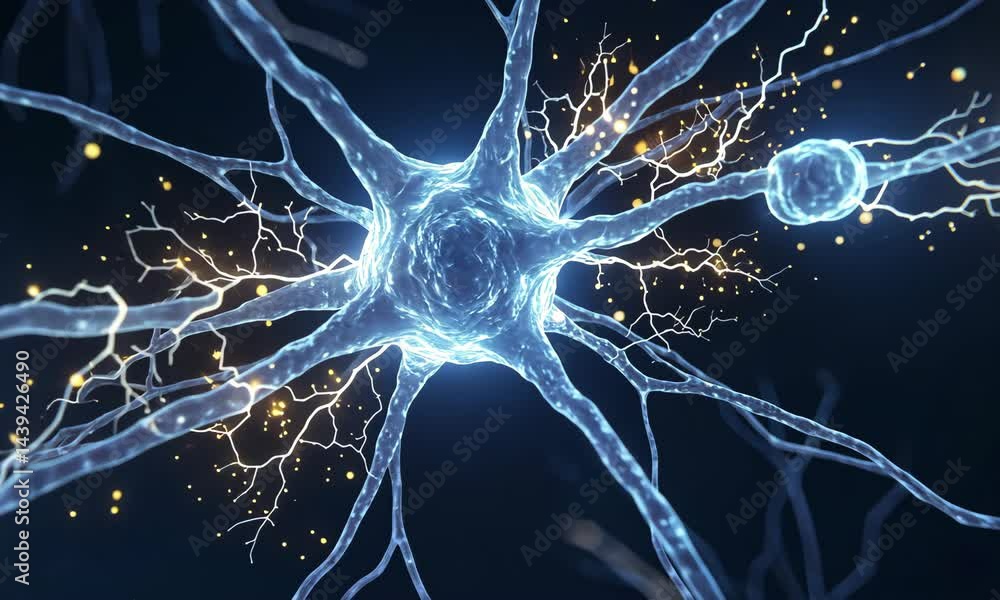 Aufkleber blue neuron structure illuminated showing neural network connections on dark background