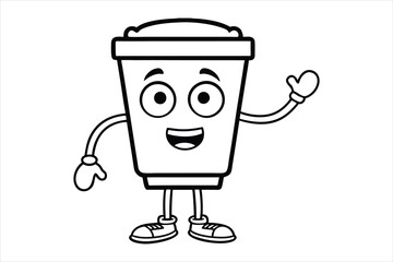 Simple linear coffee cup mascot for cafe poster