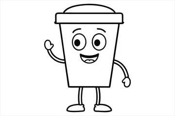 Simple linear coffee cup mascot for cafe poster