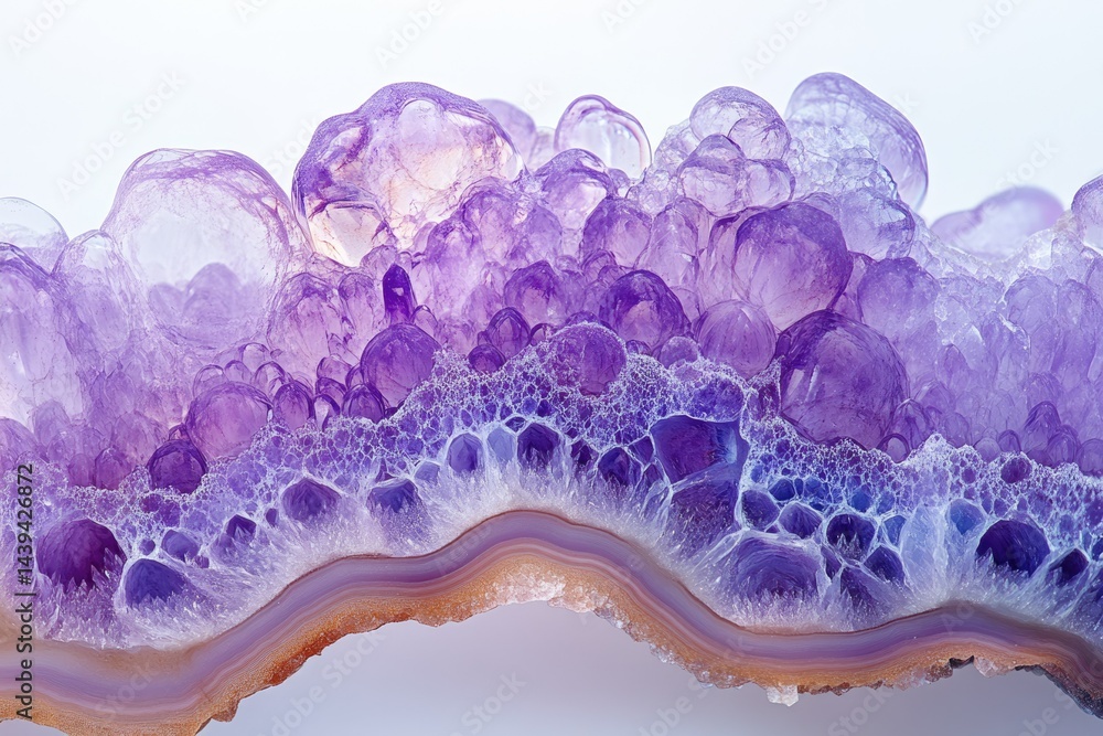 Poster A mesmerizing purple agate geode with bubble-like formations and banded structure.