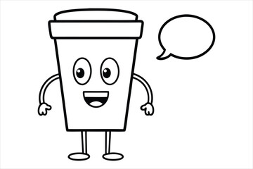 Simple linear coffee cup mascot for cafe poster