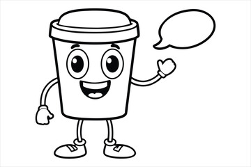 Simple linear coffee cup mascot for cafe poster