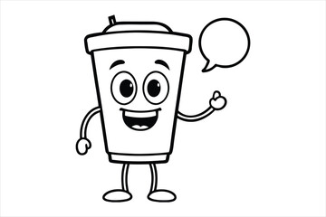 Simple linear coffee cup mascot for cafe poster
