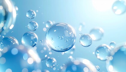 Floating Water Bubbles Abstract Background Light Blue Clean Shiny Texture