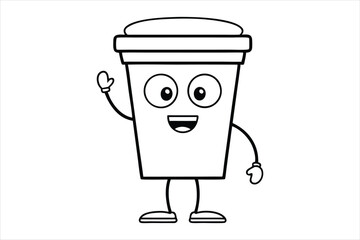 Simple linear coffee cup mascot for cafe poster